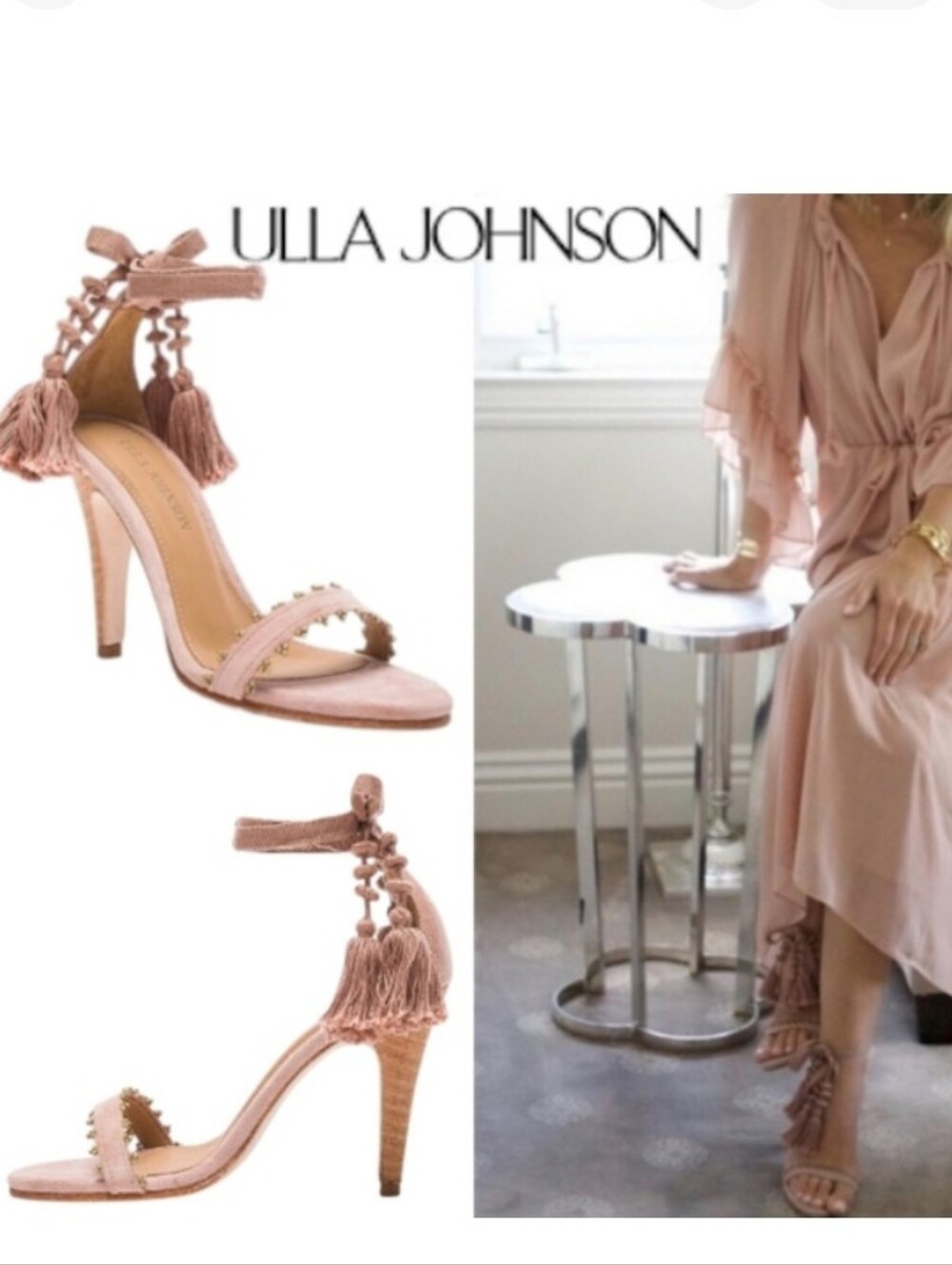 Ulla Johnson Dani Tassel Heels Rose Suede